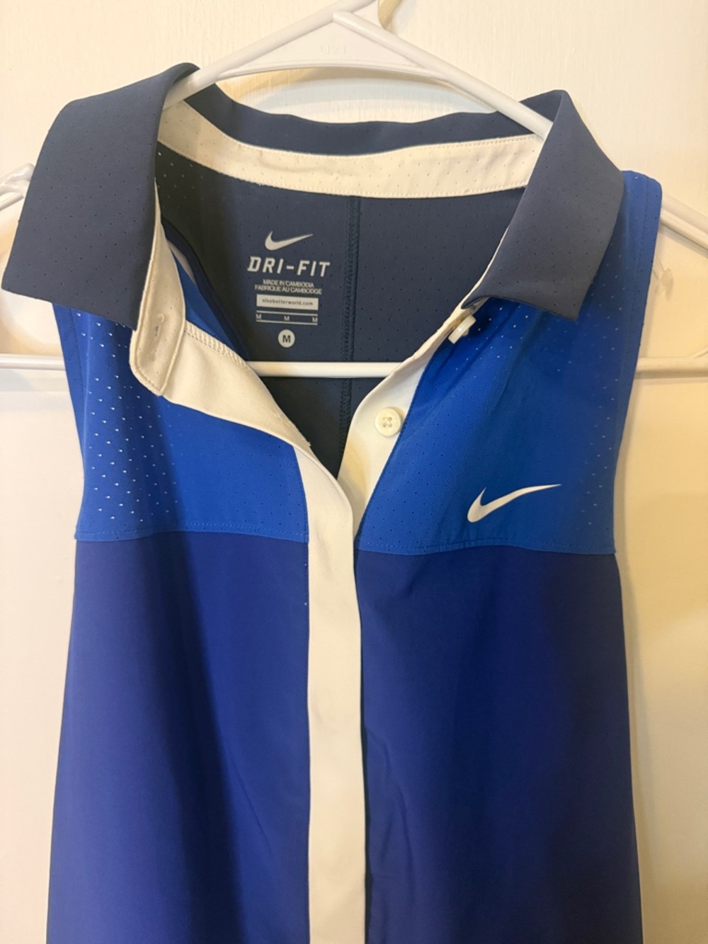 Nike Sleeveless Dri-FIT Polo in Blue and White